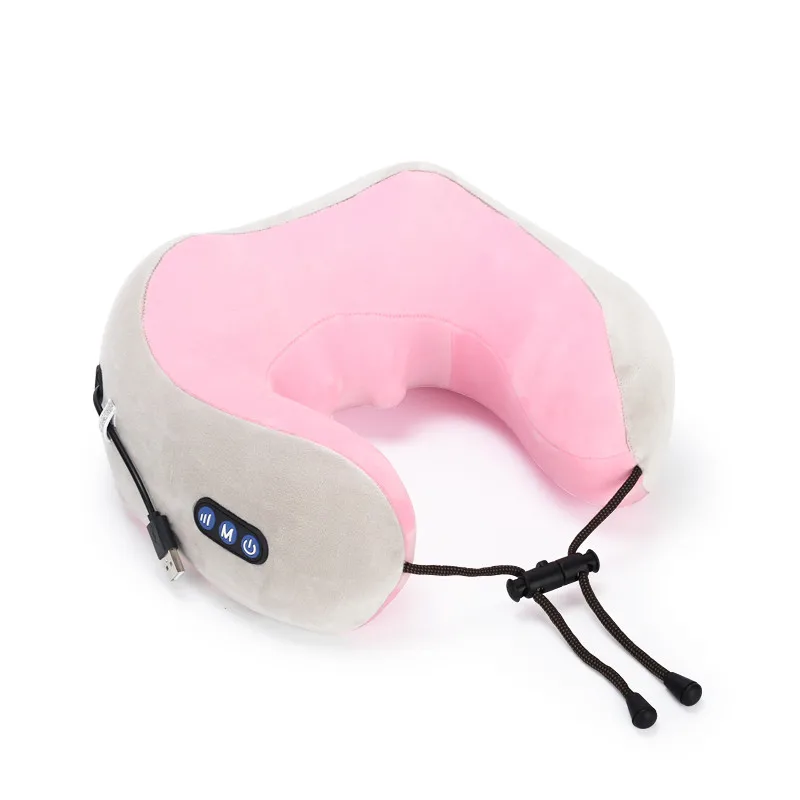 Hot sale portable Shiatsu vibrating functions U Shape Massage Pillow use on Airplane Train Car Travel