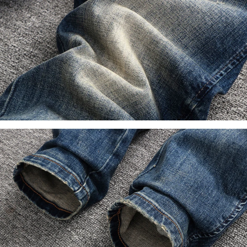 Fashion Designer Men Jeans High Quality Retro Blue Elastic Stretch Slim Fit Ripped Jeans Men Trousers Vintage Denim Pants Hombre
