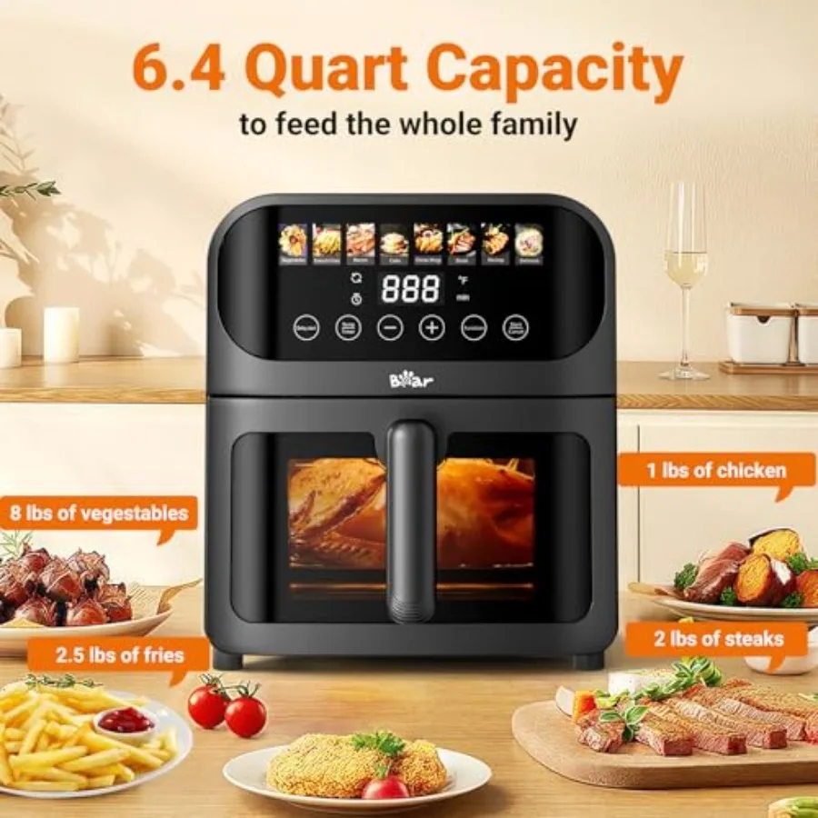 Air Fryer with Stainless Steel Construction and 8 Presets for Rapid Family Meals 6.4Qt Large Capacity Featuring Visible Window 3