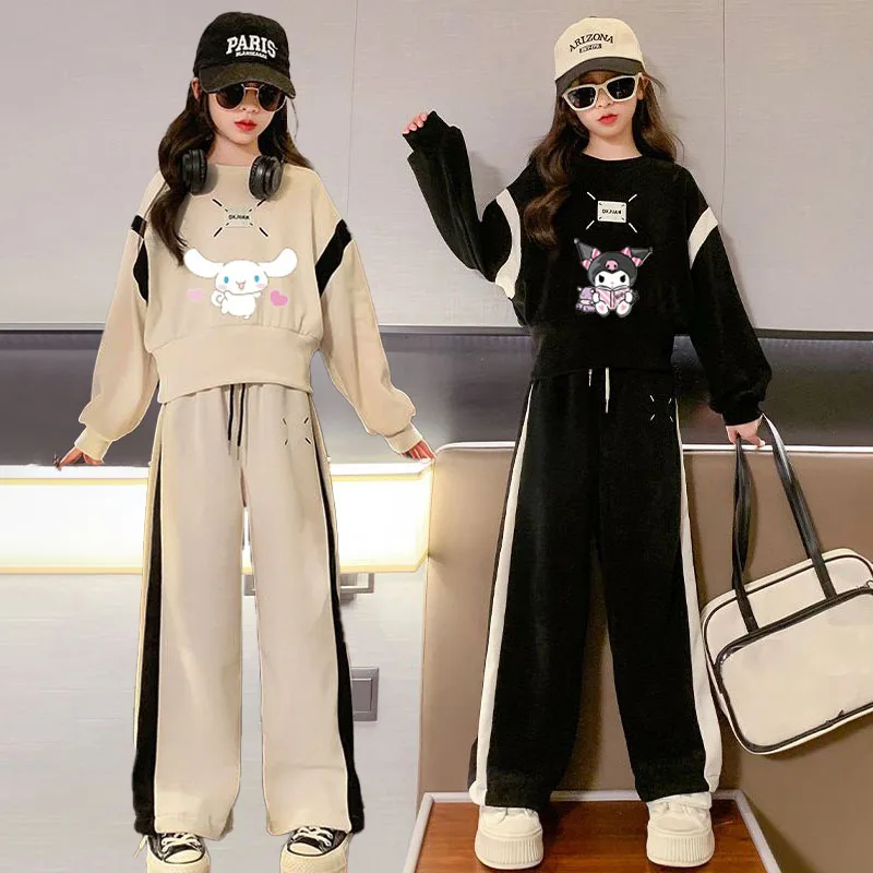 

Kawaii Anime Sanrioed Kuromi Cinnamoroll Kids Fashion Sports Outfit Hello Kittys Cartoon Tops Pants Casual Suit Girls Clothes