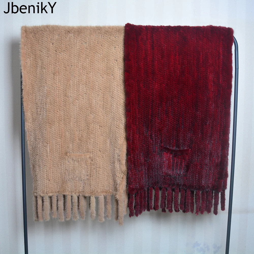 

Luxury Women's Genuine Real Knitted Mink Fur Scarves Tassels Lady Ponchos Wraps Autumn Winter Women Fur Cape Shawls Scarves