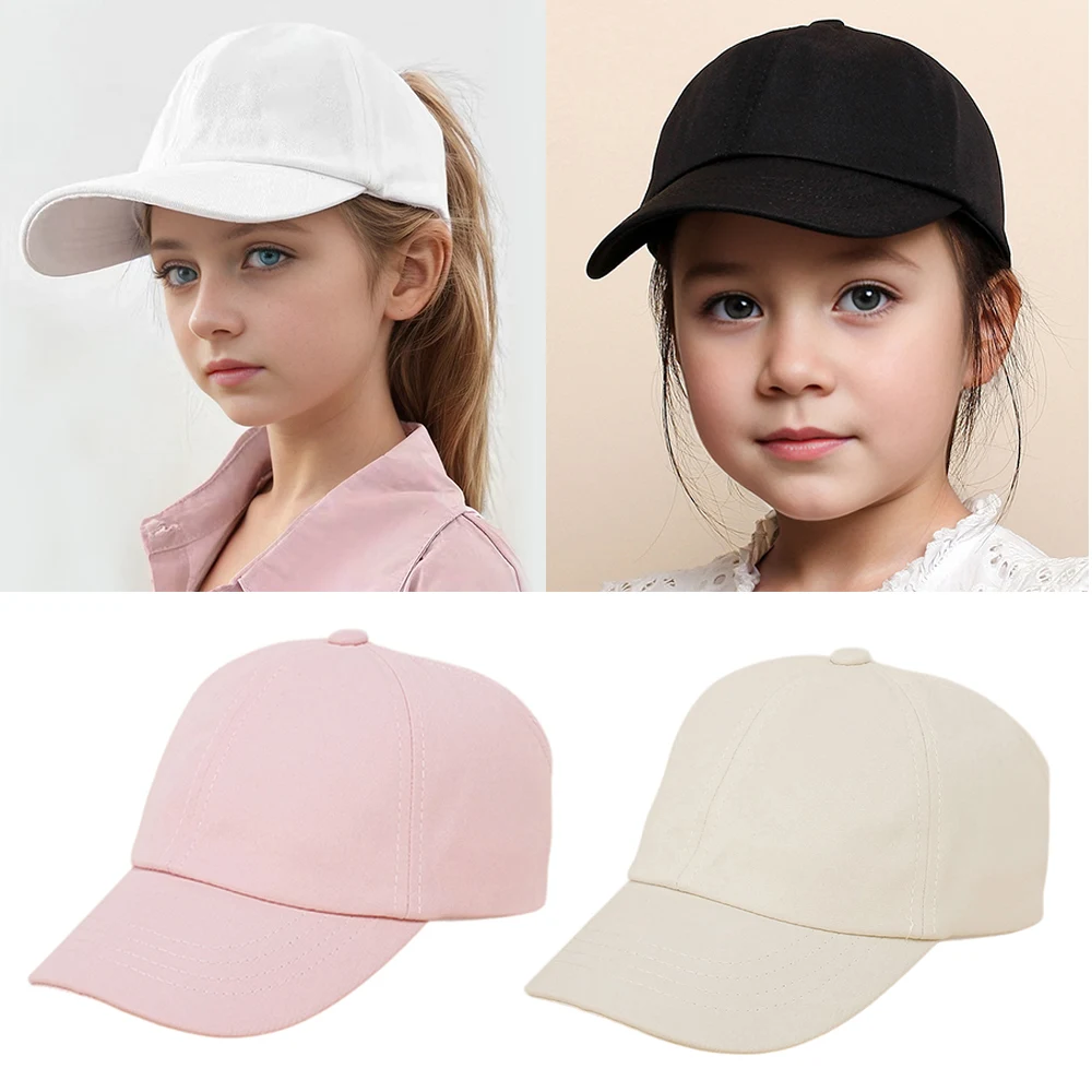 Fashion High Ponytail Hat For Kids Girls Adjustable Baseball Caps Solid Color Travel Caps Summer Sun Hat Children Peaked
