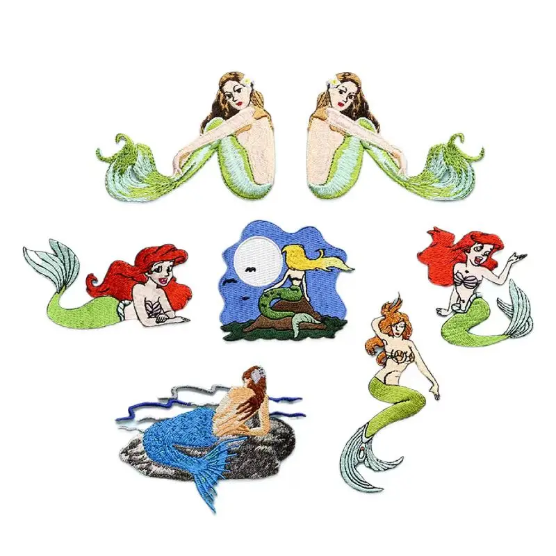 Cute Mermaid Iron on Embroidery Stickers Symmetrical Patches for