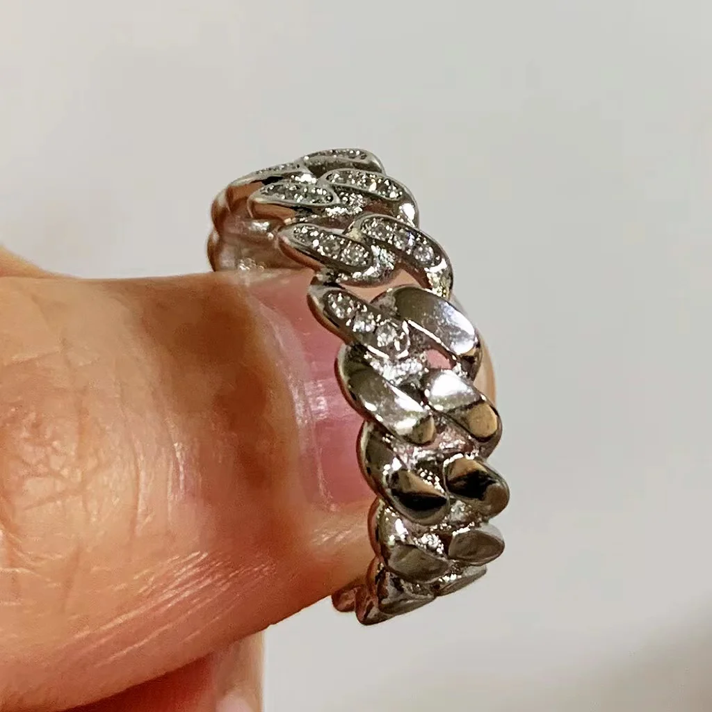 Cuban Link Ring for Men Iced Out Gold Color Crystal Zircon