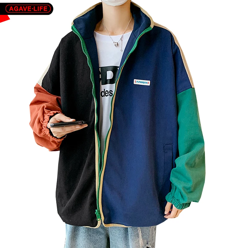 

Spring Autumn Splicing Jacket For Men's Outwear Korean Loose Youthful Men Color Contrasted Zipper Jacket Men Fashion Outdoor Top