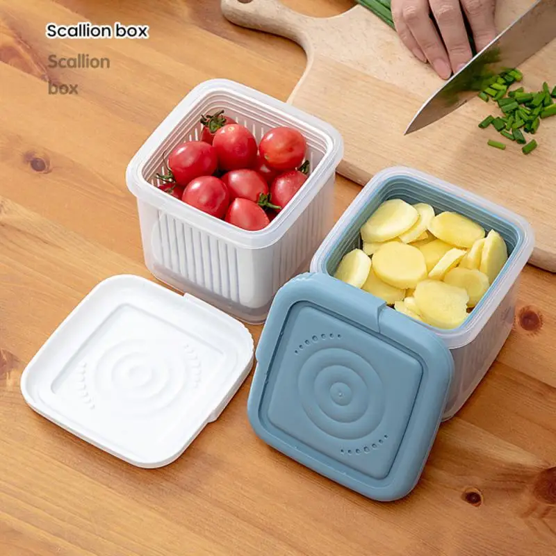 Two-layer Mini Refrigerator Organizer Sealed Onion Fruit Food Drain Storage Box Container Gadget Inner Sieve Separable Boxes 3