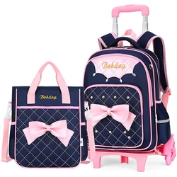 2 In 1 Girls Rolling Backpack Trolley School Bags Pink Bowknot Handbag Carry-on Kids Luggage & Travel Bag Child Mochila Escolar