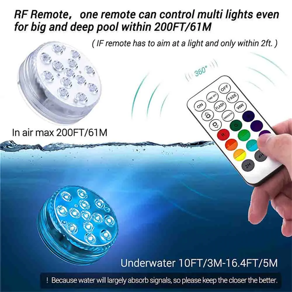 RGB 색상 13 Led 수중 조명 USB 충전식 잠수정 램프 크리스마스 파티 장 원격