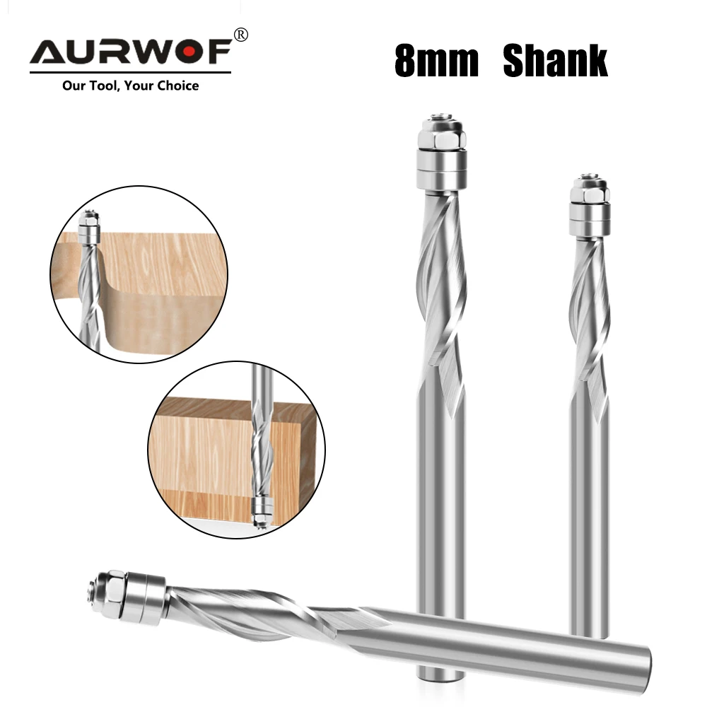 

1PC 8mm Shank Flush Trim Solid Carbide Spiral Top Bearing CNC Router Bit UP-Cut End Mill Bit Face Wood Milling Cutter Z08