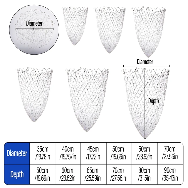 Fishing Replacement Landing Net Mesh Dia 35/40/45/50/60/70cm Small/Large Mesh Collapsible Folding Dip Net Fishing Net 2