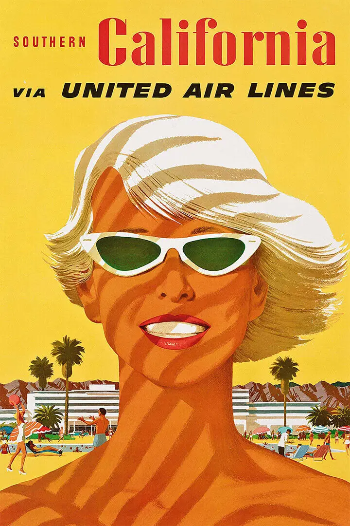 

United Airlines Калифорния винтажные путешествия Художественная печать Шелковый плакат домашний Декор стены