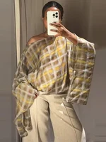 Chic Fashion Plaid Midi Skirts Two Piece Sets For Women 2025 New Scarf Collar Cape Tops Women's Suits Elegant Woman Outfits ﻿ - Image 2