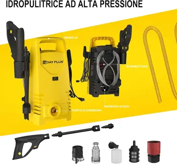 Electric High Pressure Washer 1600W,120bar,380l/h Adjustable Lance from 0 to 180°,7m Flexible Hose,for Terraces,Gardens,Cars 2