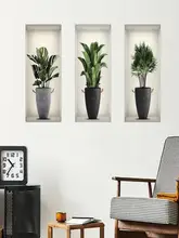  3D Green Plants Potted Plants Wall Sticker False Window Vinyl Wall Decals Living Room Background Decor Wall Stickers 
