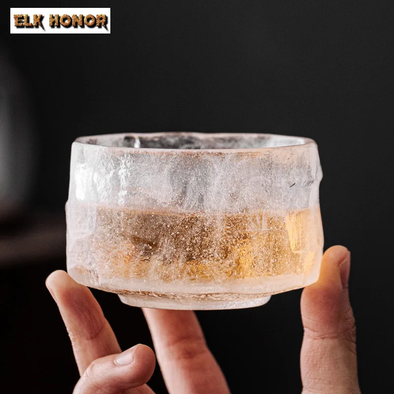 

200ml High End Glass Teacup Handmade Frozen Burnt Ice Rock Cup Tea Tasting Mug Personal Master Cup Chazhan Kung Fu Set Gift Box