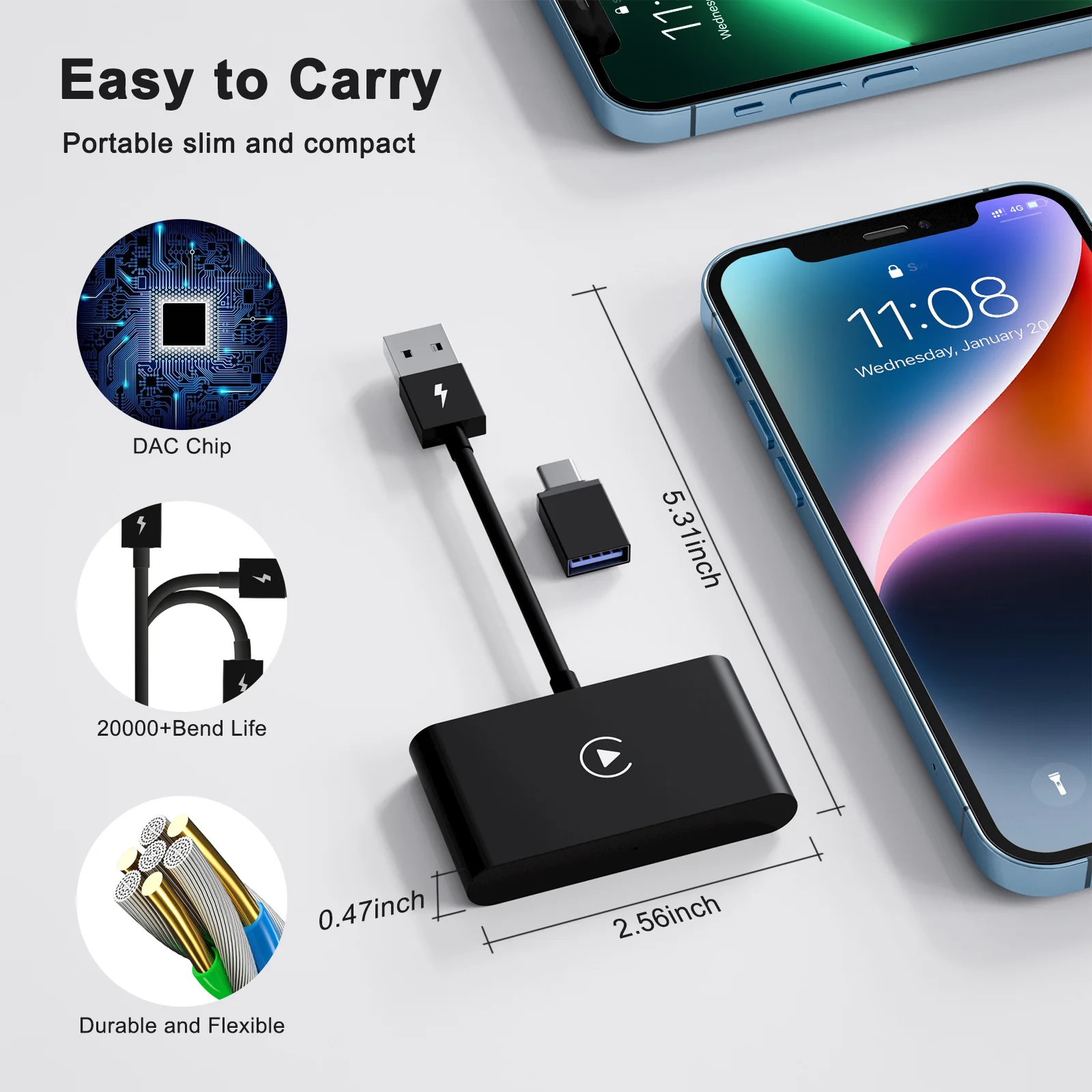Adaptateur CarPlay Sans Fil Pour IPhone - Plug & Play USB - Compatible Voiture