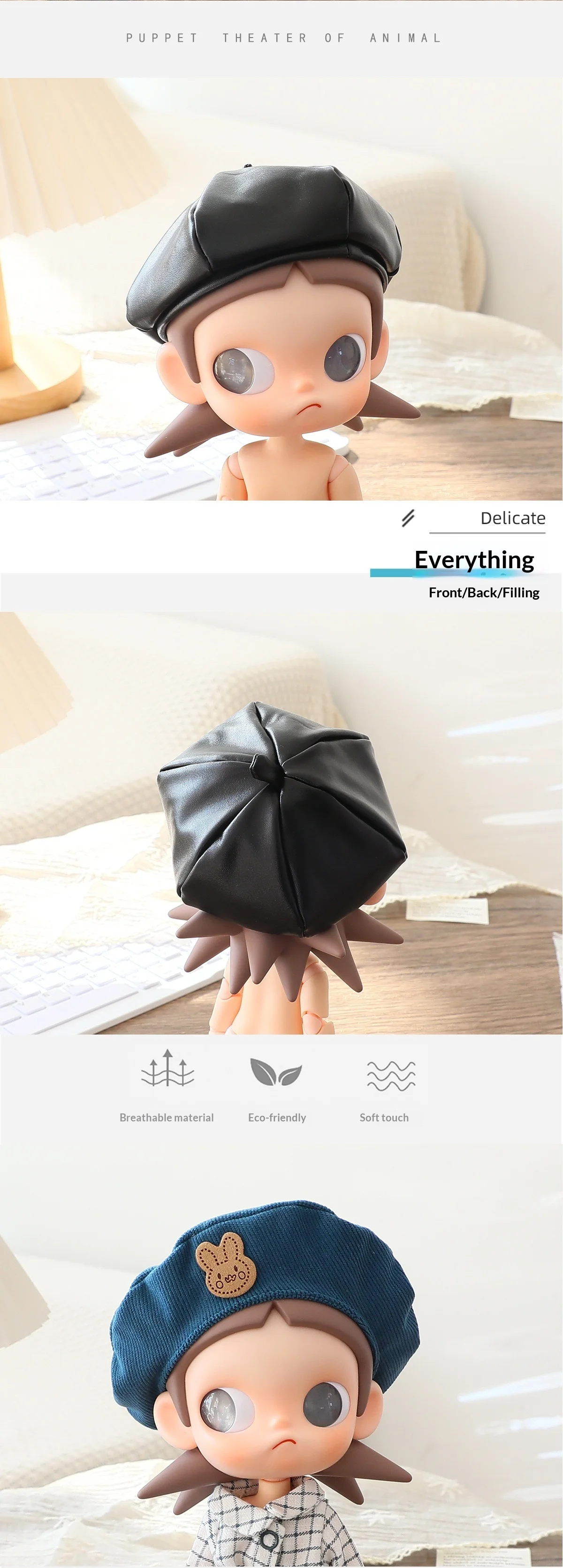 Leather hat BJD doll with joint parts, Zsiga grandma-style octagonal hat doll eight-cornered hat plush toy doll leather hat cl