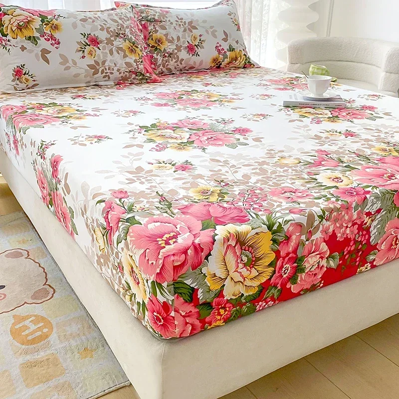 Flower Printed Fitted Bed Sheets Reactive Printed sabanas cama matrimonial Single/Queen/King Mattress Cover Double Bedsheets 2