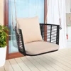 Outdoor Metal Porch Swing, Single Person Hanging Seat with/Woven Rattan Backrest, 2 Sturdy Hanging Ropes, Seat & Back Cushion 1