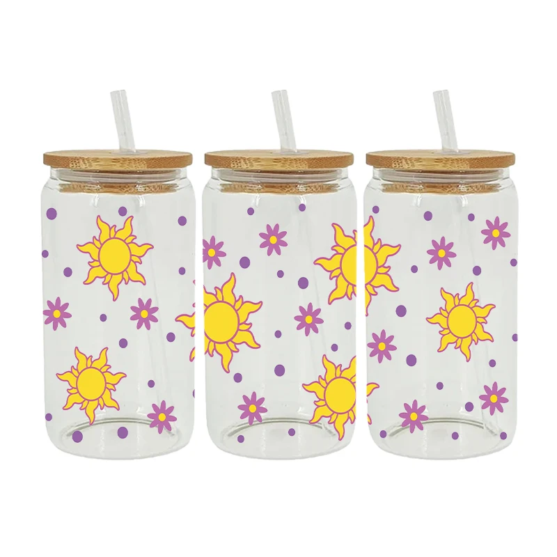 White clouds, sun UV DTF Transfer Happy Juice Printed Sticker For The 16oz Libbey Glasses Wraps Bottles D20638