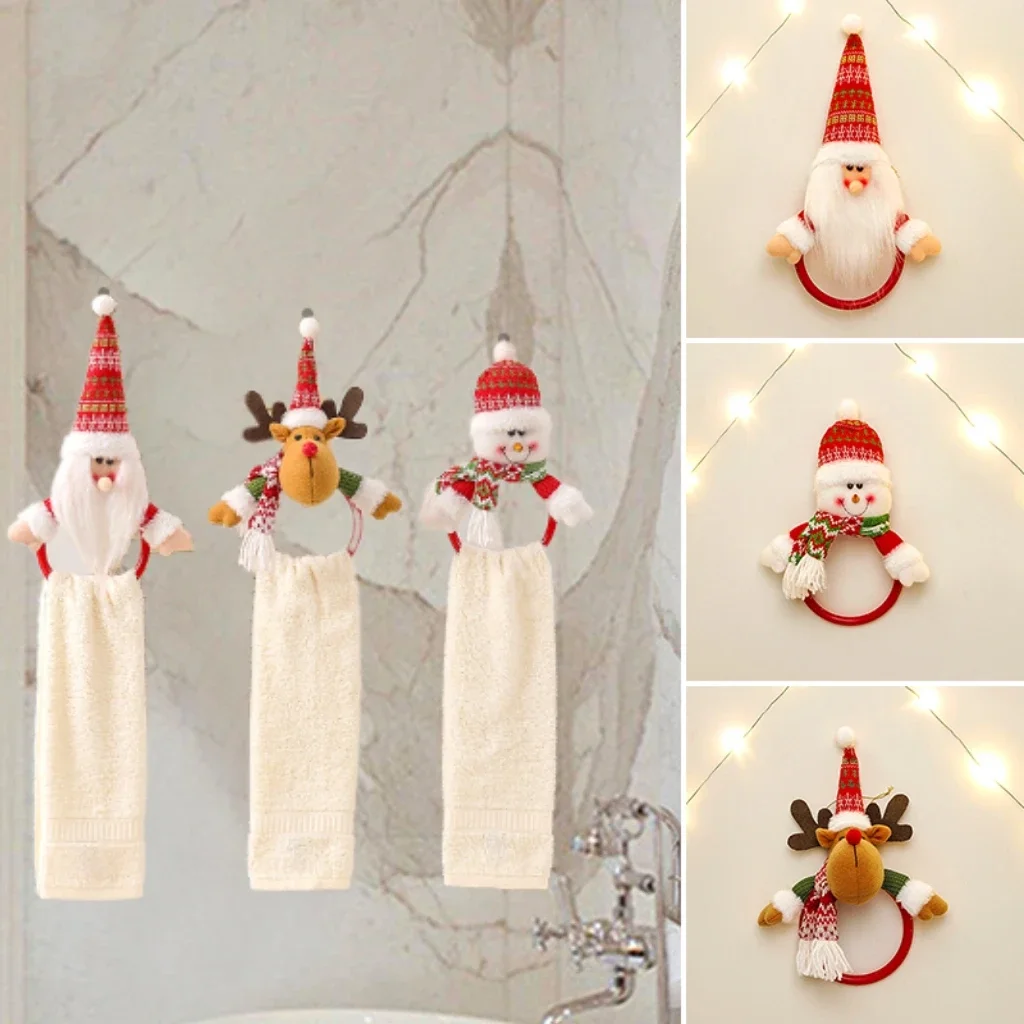 

1PC Christmas Towel Pendant Hanging Santa Claus Elk Snowmen Towel Ring Rack Holder For Home Bathroom Christmas Decoration Natal