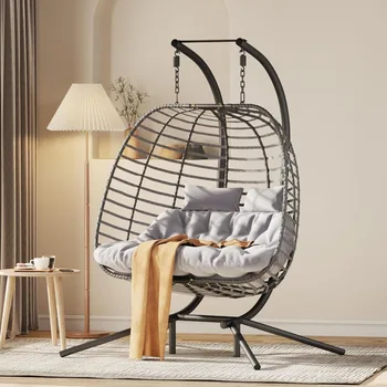 Double Hanging Egg Chair with Stand 1