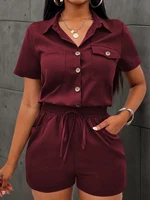 Ladies' summer jumpsuit waist cinched short sleeved jumpsuit elegant jumpsuit loose 626 - Image 6
