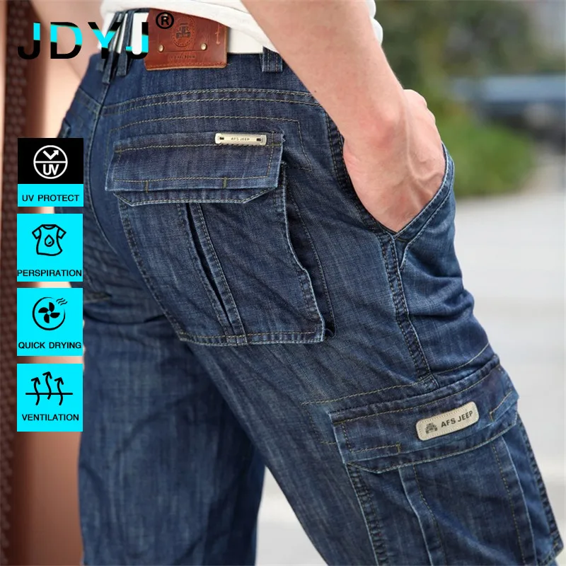 New High Quality Cargo Jeans Men Big Size 29-40 42 Casual Military Multi-pocket Jeans Male Clothes