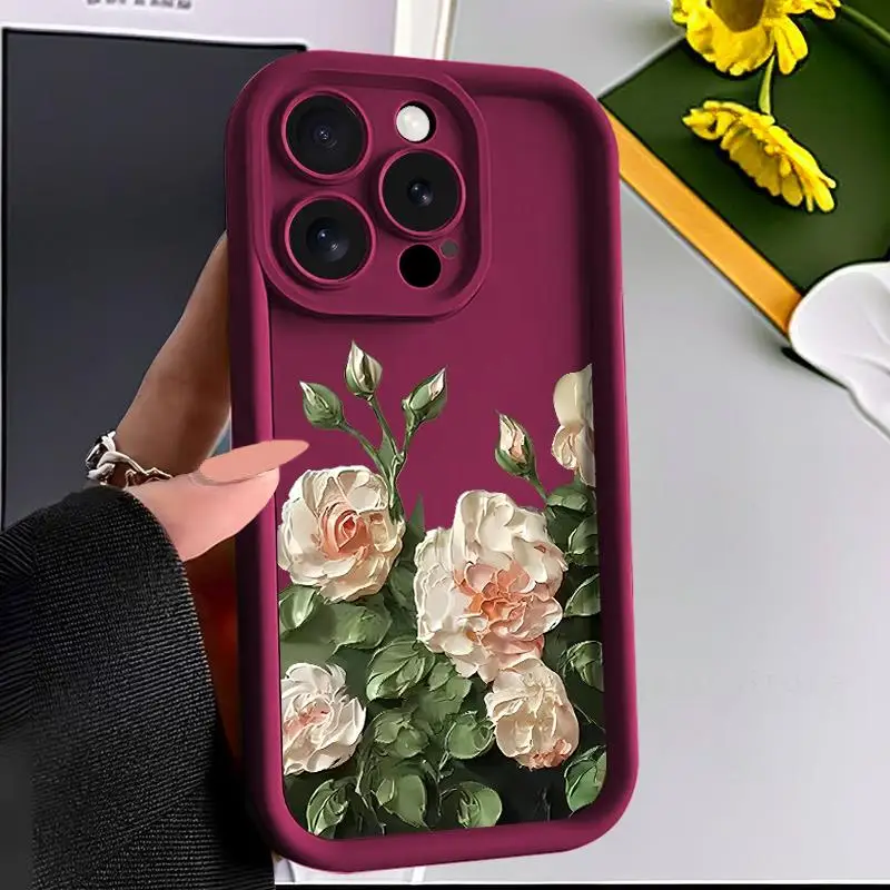 thumbnail image 1 of For Apple iPhone 15 14 13 12 11 Pro Max Case Oil Flowers Silicone Cover For iPhone XS Max XR X 7 8 Plus 14 15 Plus Cases Coque, 1 of 5