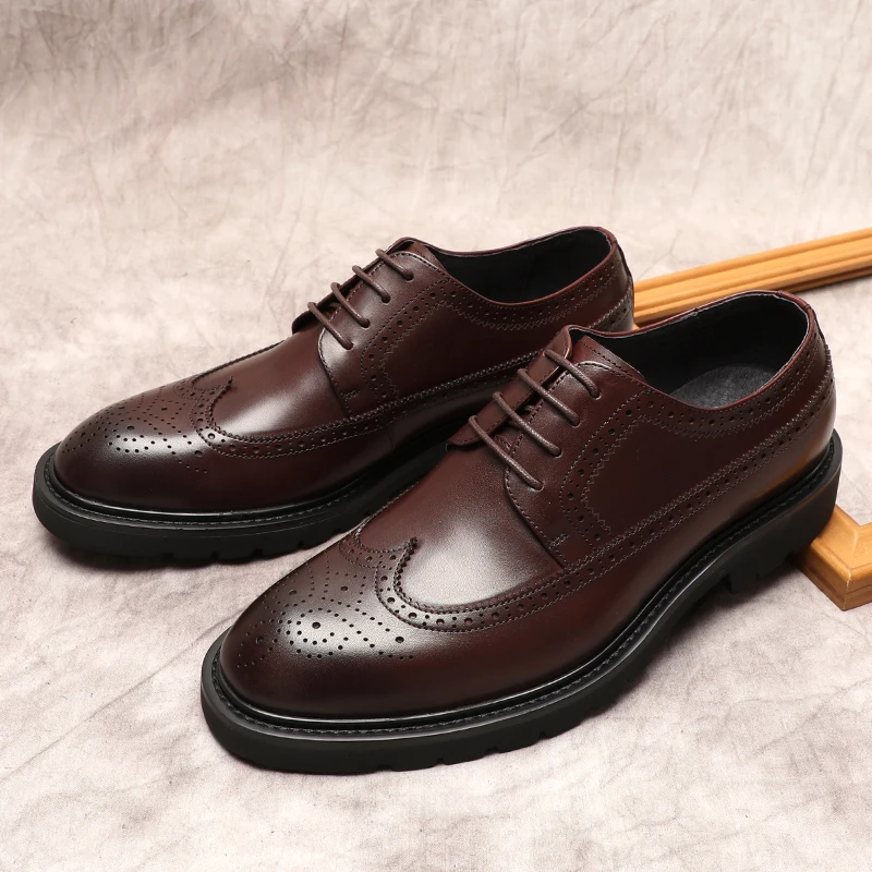 Men's Social oxford Brogue Shoes Genuine Cow Leather Men Dress Shoes Black Brown Lace Up Wedding Men Vintage Formal Shoes