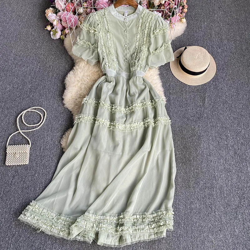 

Single-breasted lace short-sleeve long dress 2023 fashion women's Clothing