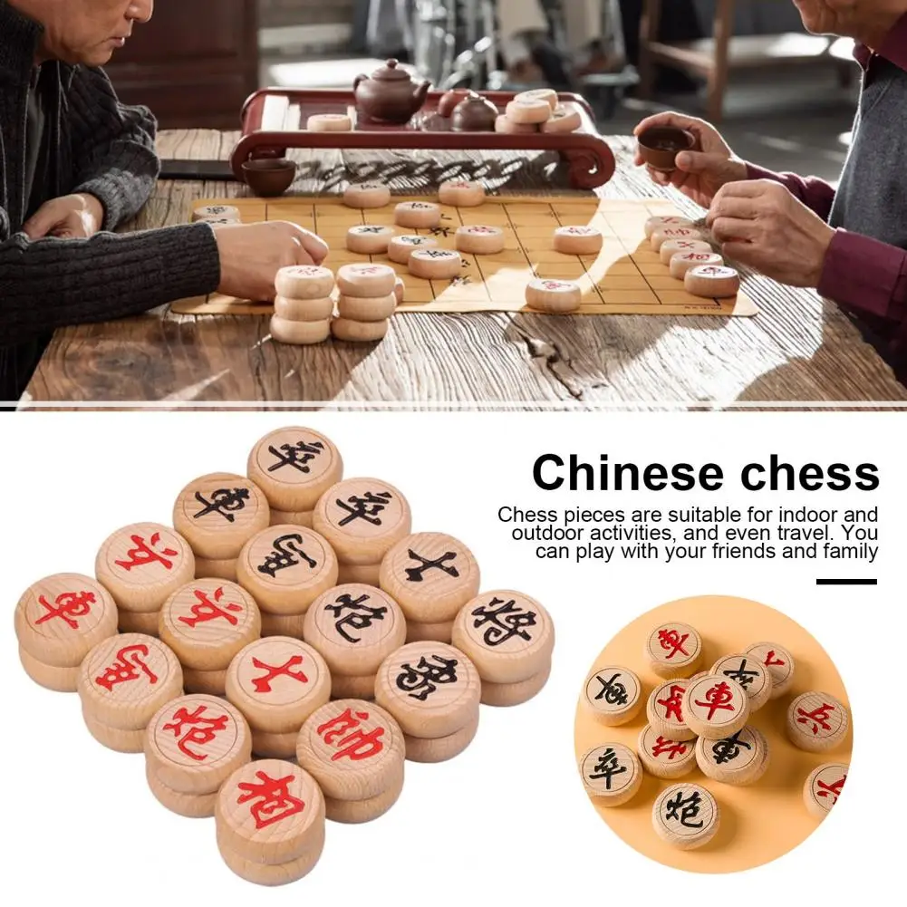 Wooden Chess Pieces Traditional Chinese Xiangqi Chess Set with Wooden Pieces Plastic Board Strategy Game for Teens Adults Travel