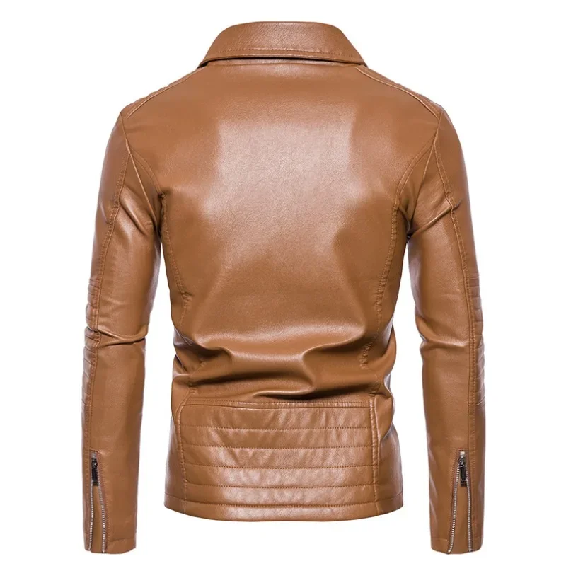 Men's Leather Jacket Winter Vintage Motorcycle Wash Men's Lapel European and American Men's PU Jacket Leather Jacket
