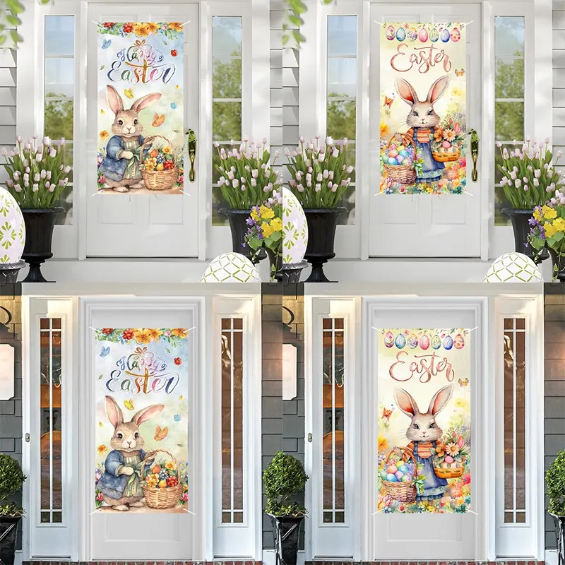 

120X60cm Happy Easter Lovely Bunny Garden Flag Garden Yard Festive Floral Farmhouse Holiday Outside Decorations Burlap Yard Flag