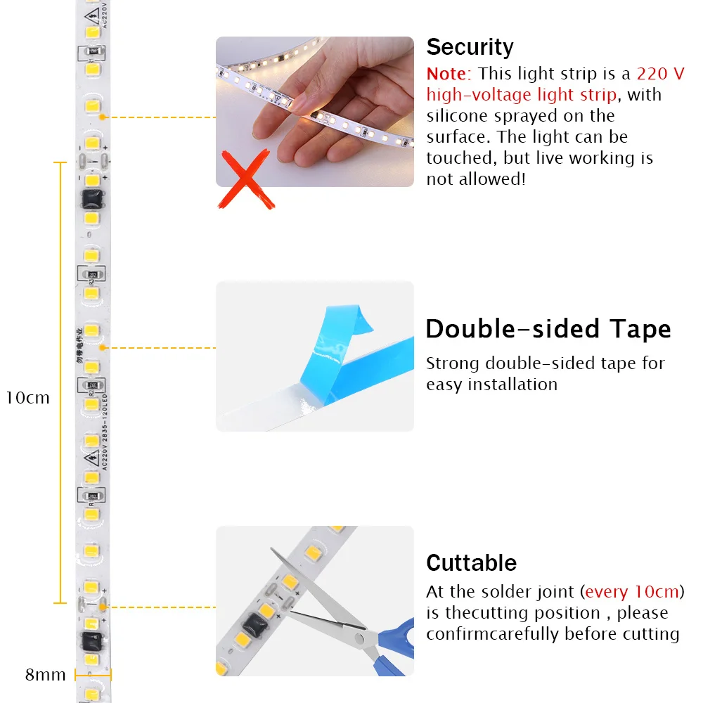 Vibrant 220V LED Strip Light - Flexible, Waterproof, Multi-Color Home Illumination Lighting