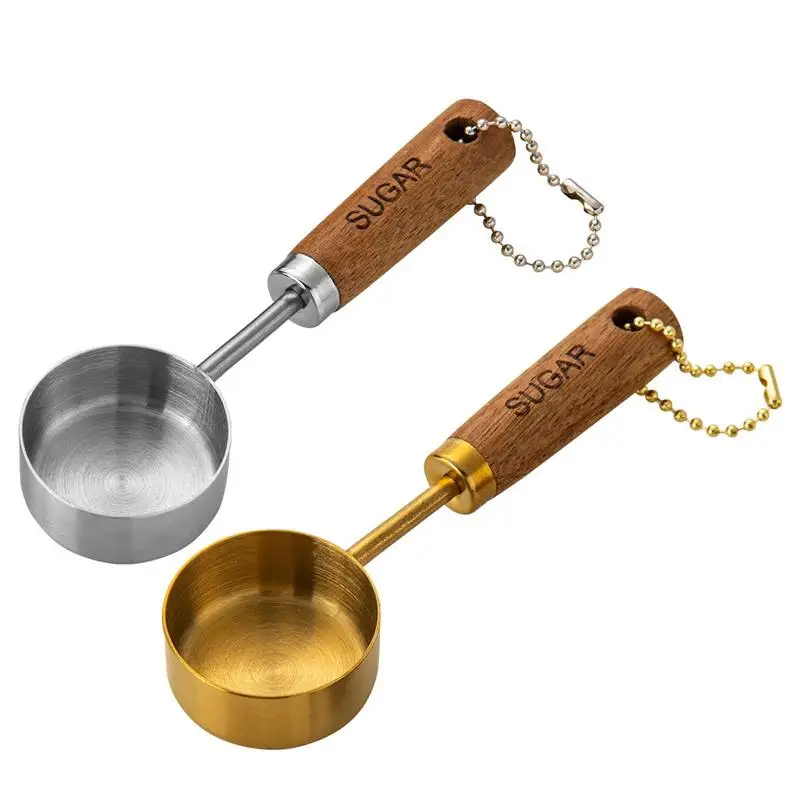 

Durable Stainless Steel Measure Cups Portable Kitchen Wooden Handle Measuring Cups Spoons Baking Tools Coffee Bartending Kitchen
