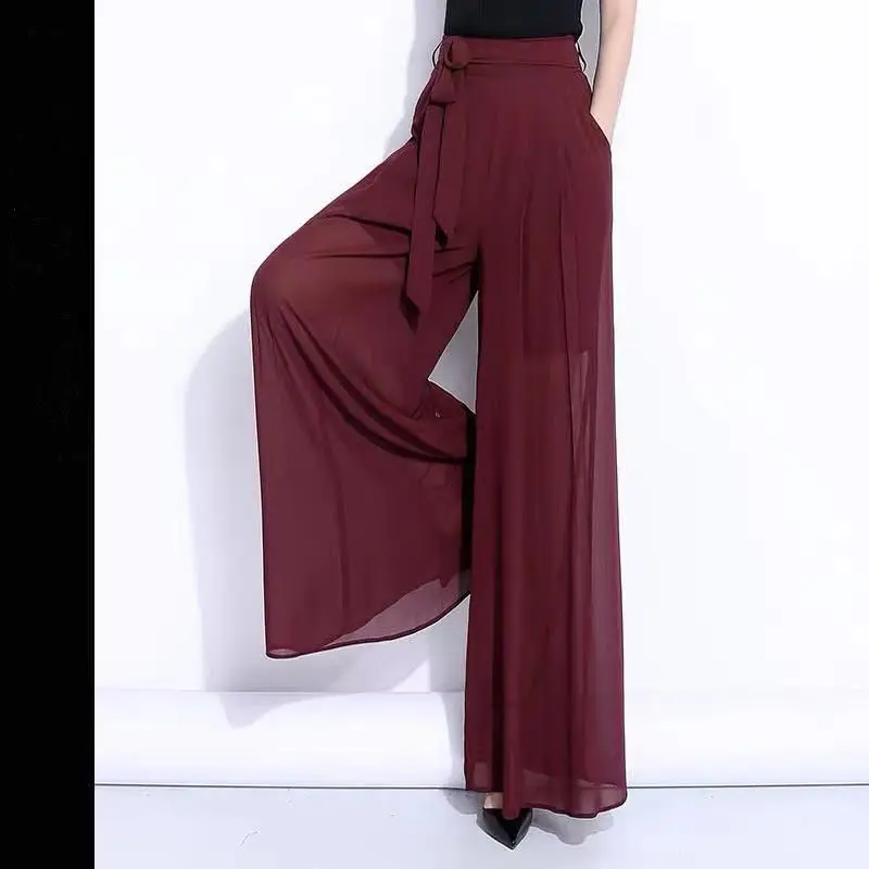 

Chiffon Wide Leg Pants For Women's Loose Fitting Casual Spring/summer Drape High Waisted New Floor Opening Pants