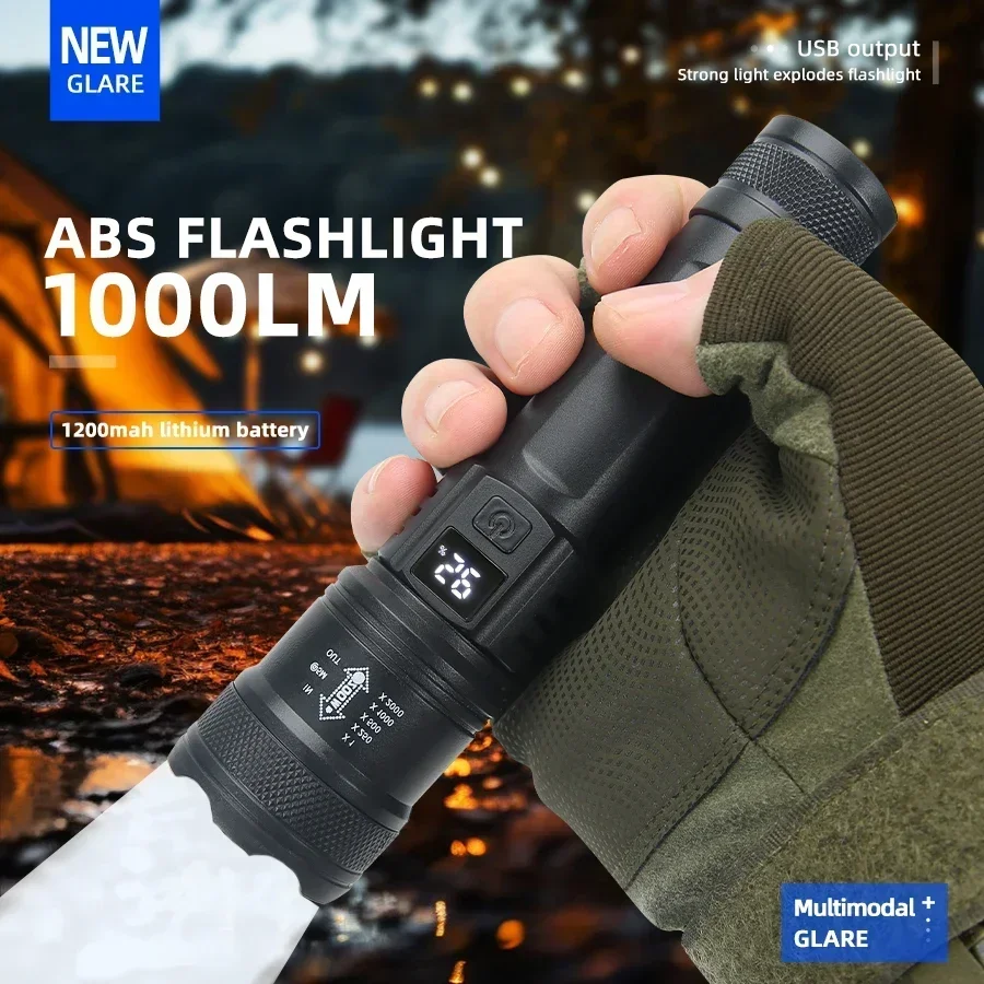 Super Bright Led Flashlight 2000LM Tactical Torch with Power Display USB Rechargeable Camping Fishing Emergency Zoom Lantern