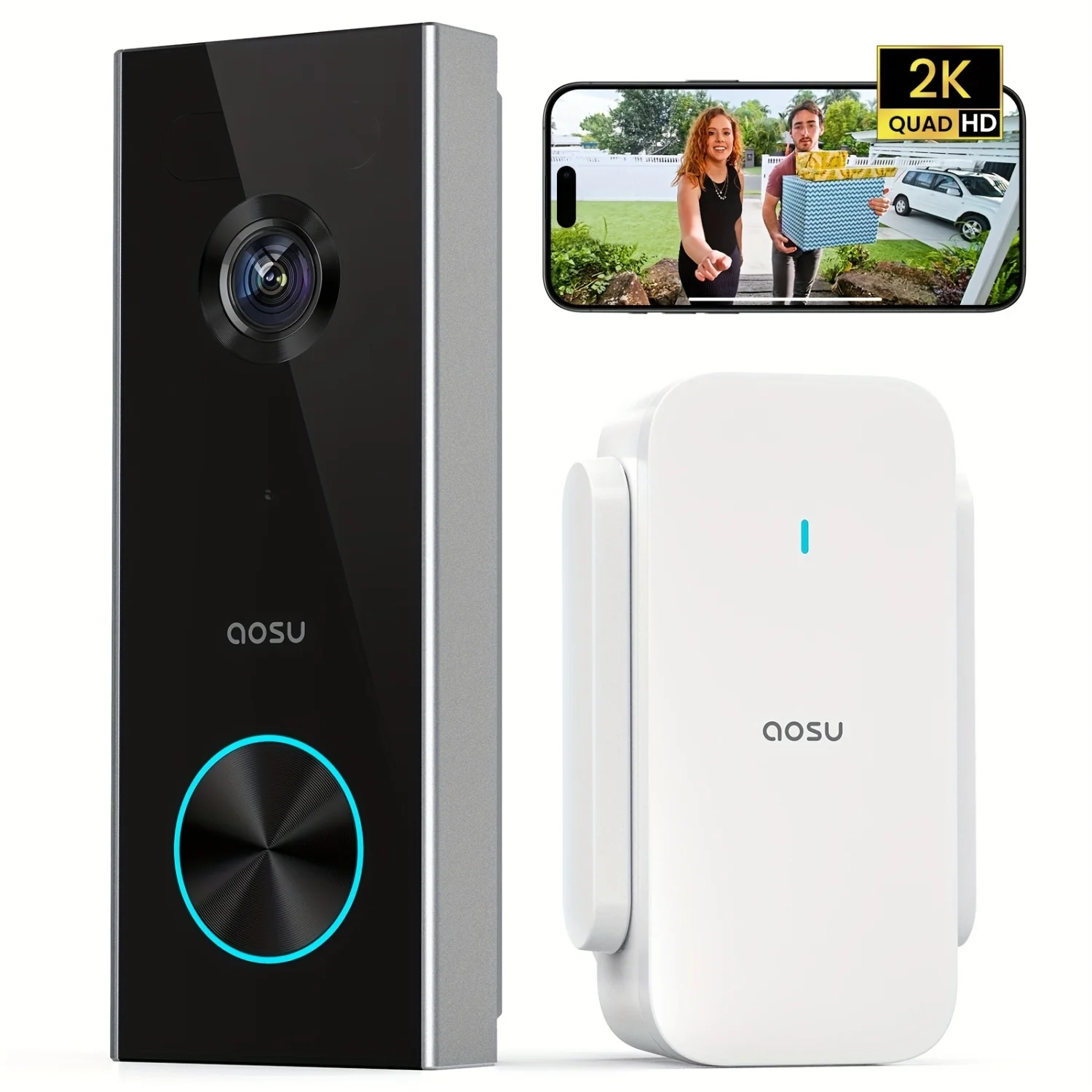 

Doorbell Camera Wireless, Battery-Powered Video Doorbell with Chime, 2K Resolution, No Monthly Fees, 166° Ultra Wide Angle, 180