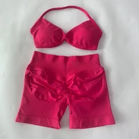 Ensemble de yoga sans couture froncé pour femme, 2 pièces : soutien-gorge de sport à bretelles et short de gym, tenue de fitness halter pour l'entraînement, vêtements de sport 6