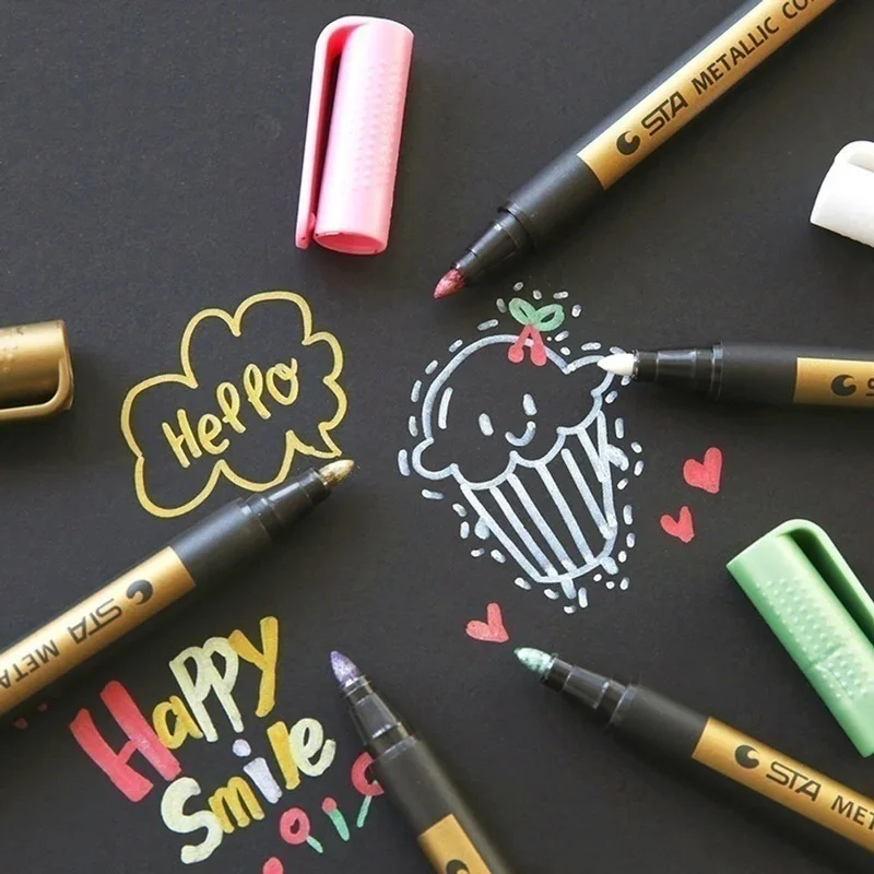 Fine Metallic Markers Paints Pens Art Permanent Writing 10 Colors for Photo Album Gift Card DIY Craft