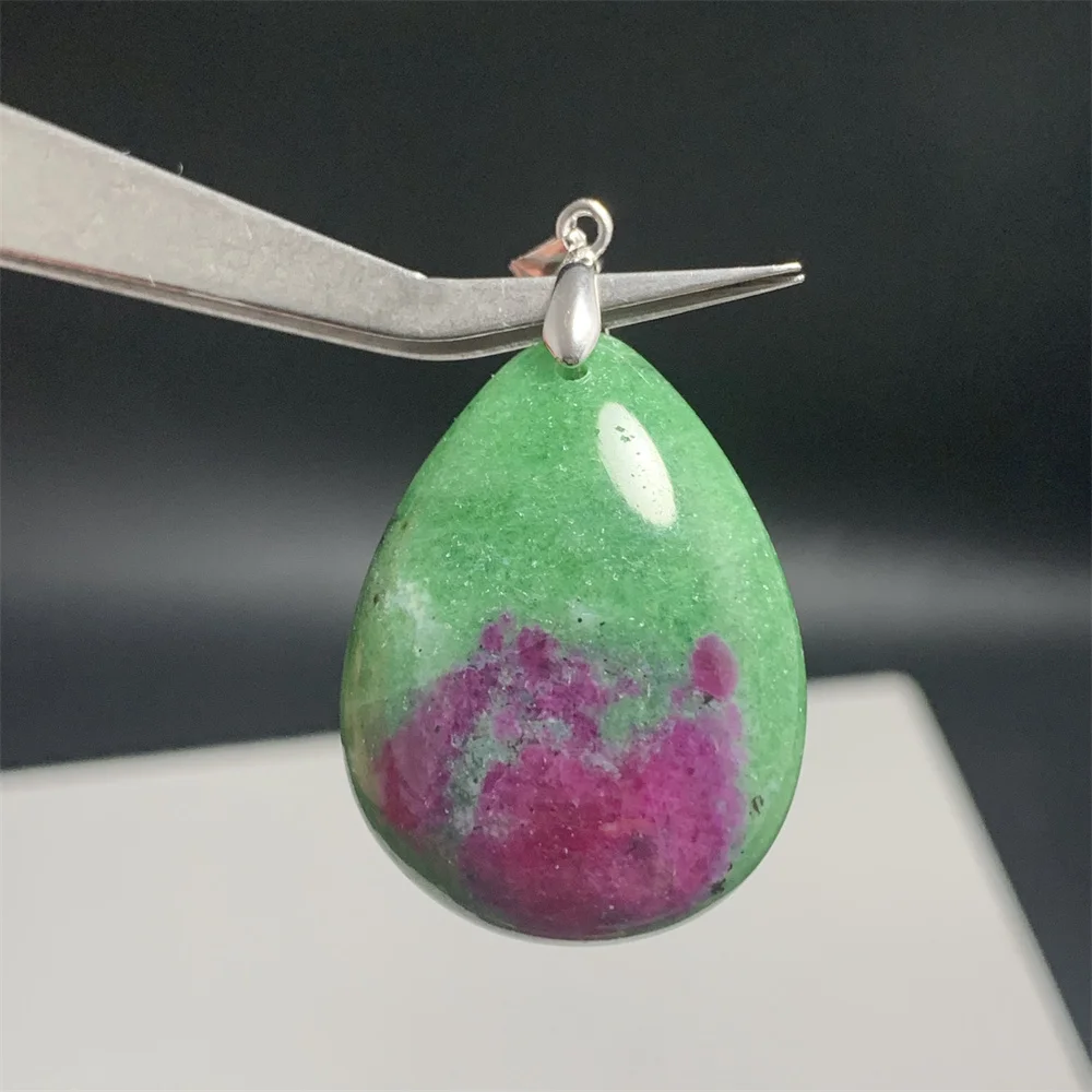 Natural Zoisite Pendants for Women Green Fuchsite Red Ruby Necklaces Fashion Jewelry Water Drop Healing Beads 925 Silver Stones
