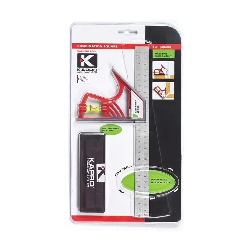 Kapro 마그네틱 잠금 결합 사각형 스테인레스 스틸 금속 사각형 마킹 오른쪽 눈금자, 목수 목공용, 30cm