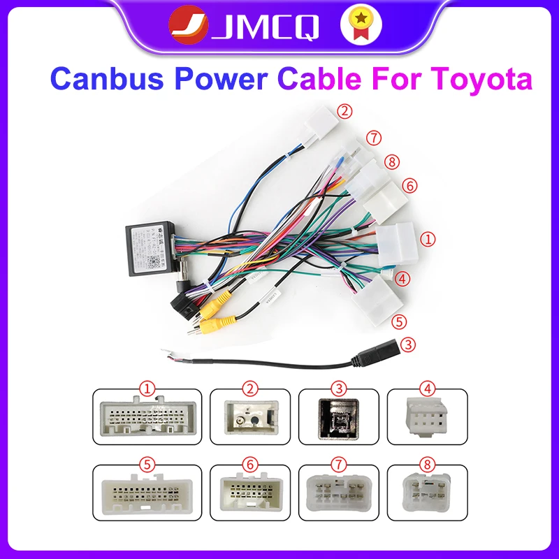 

JMCQ Car 16-pin Android Wire Harness Power Cable Adapter For Toyota Corolla/Camry/RAV4 With Canbus