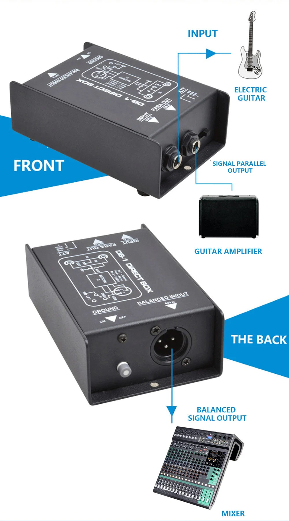Passive Audio DI Box Low Noise Single Channel Balanced Unbalanced Signal Isolato