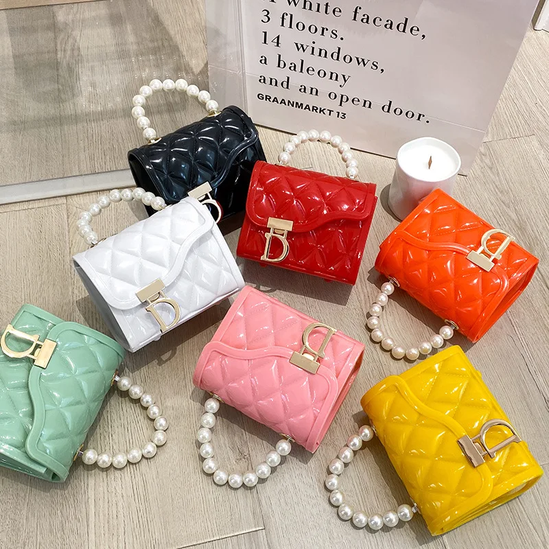 Women's Niche New PVC D-Button Jelly Small Square Bag Solid Pearl Cover  Horizontal Handbags - AliExpress