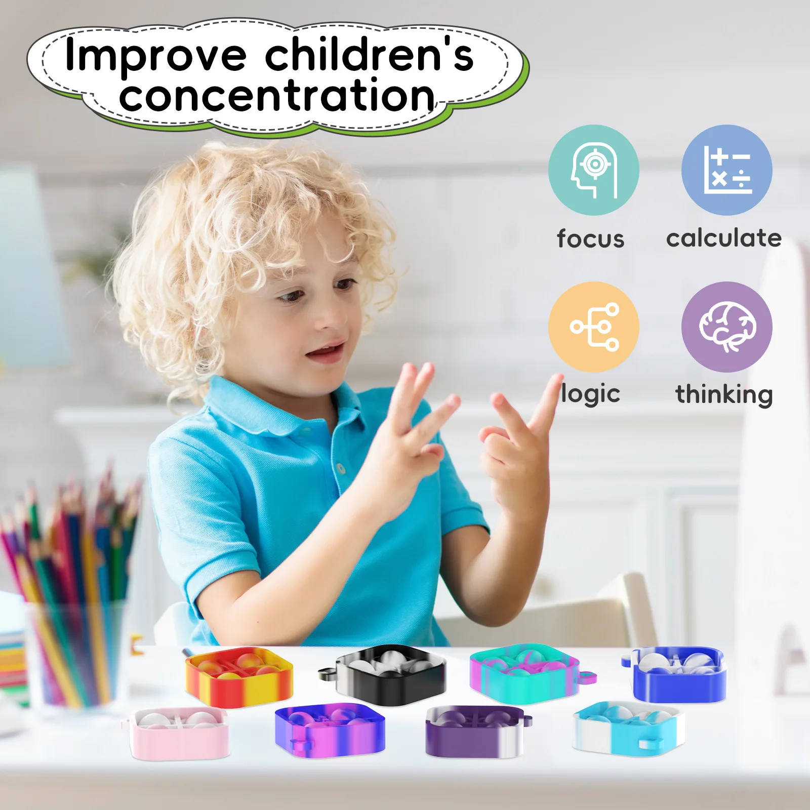 10-50PCS Mini Keychain Fidget Toy Bulk Push Stress Relief Square Key Ring Party Favors Office Desk Toy for Kids Adults