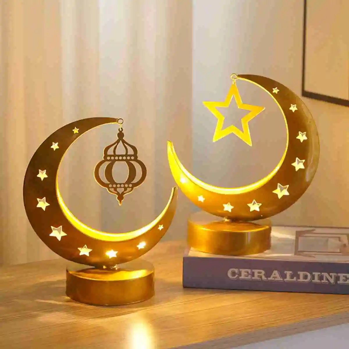 

Eid Mubarak Metal LED Lights Star Moon Ramadan Kareem Islam Muslim Party Decoration for Home 2024 Ramadan Eid Al-Fitr Ornaments