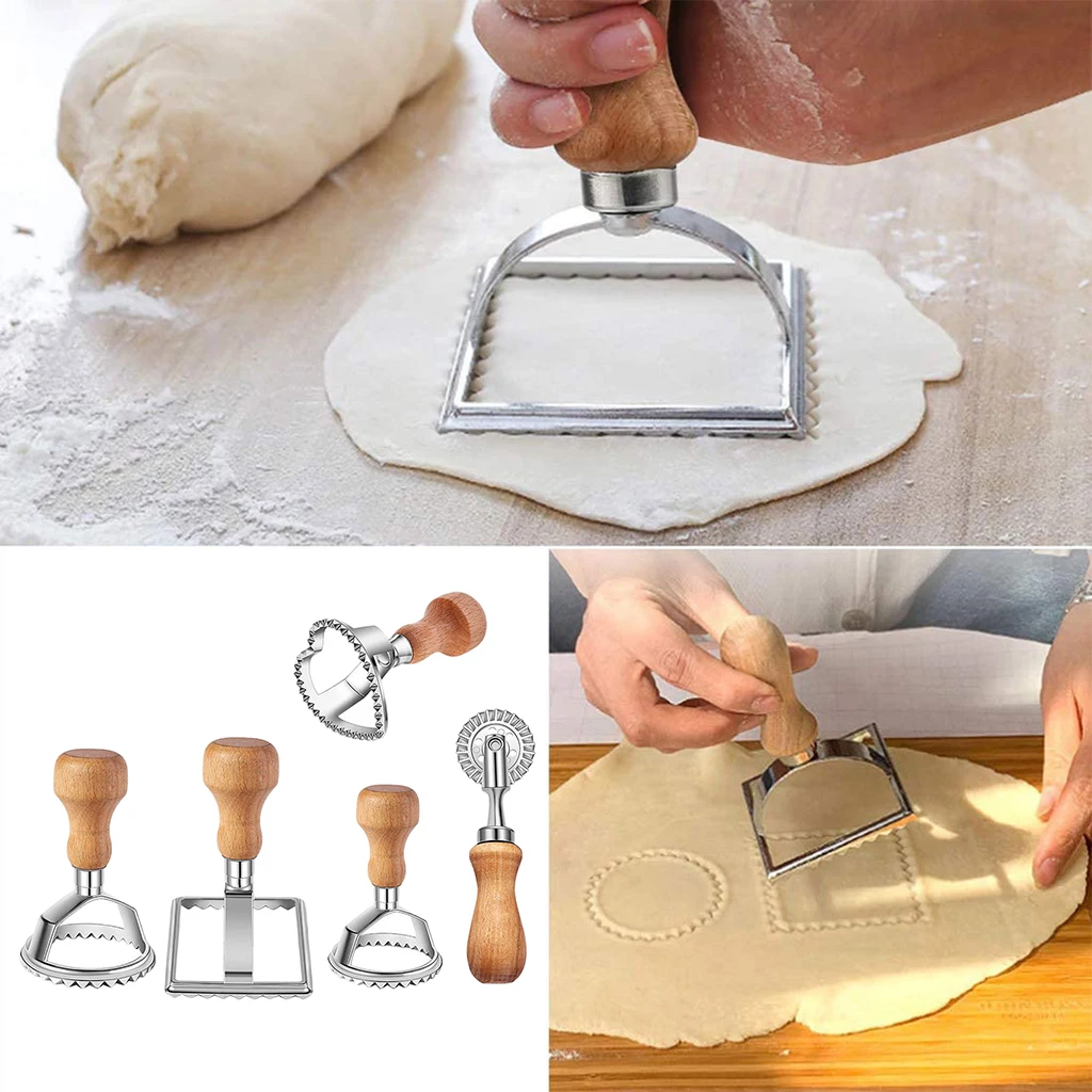 5 Pieces Ravioli Stamp Set Square Round Ravioli Maker Wheel Heart Maker Mold