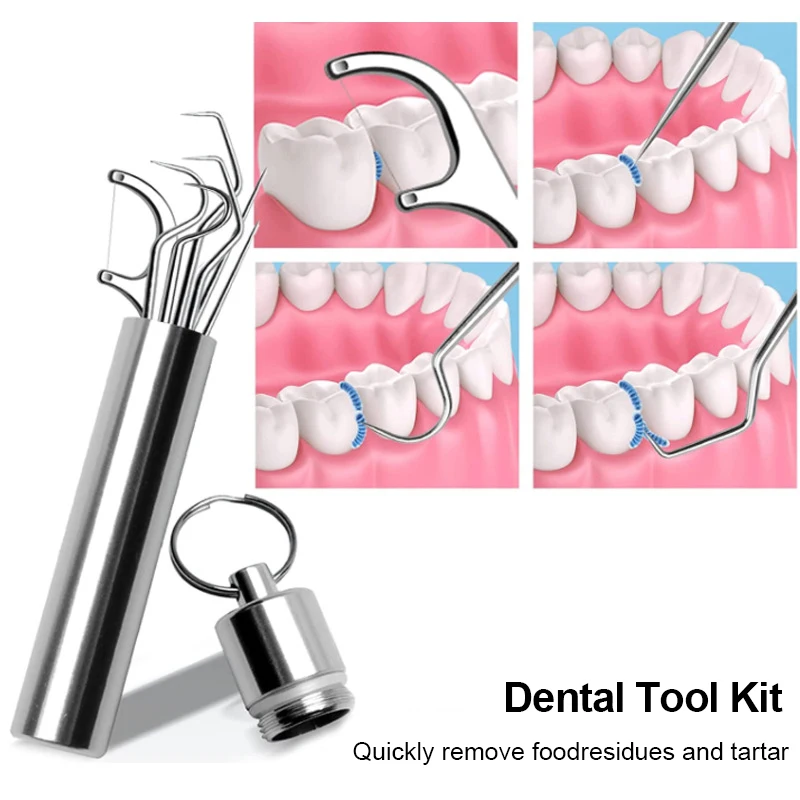Dental Floss Toothpick Case Toothpick Storage Box Toothpick Floss Holder Stainless Steel Toothpick Set Tartar Cleaning Tools